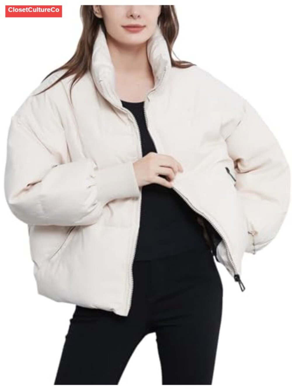 Women's Winter Cropped Puffer Jacket Short Quilted Warm Zip Coat